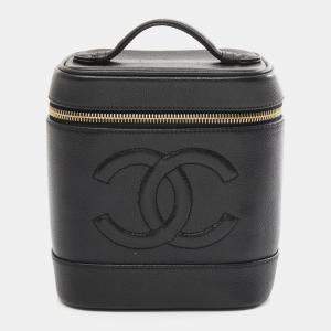 Chanel Black Grained Calfskin Coco Mark Vanity Handbag
