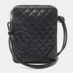 Pre Owned Chanel Black Leather Cambon Line Shoulder Crossbody Bag 