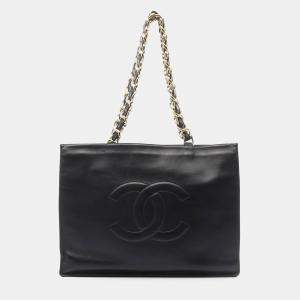 Chanel Black Lambskin Leather Jumbo Coco Mark Chain Tote Bag 
