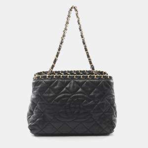 Chanel Black Quilted Glazed Leather Small Chain Me Tote Bag
