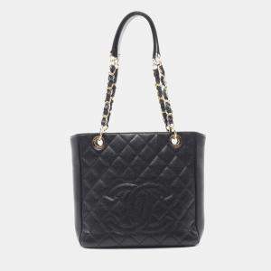 Chanel Black Leather Matelasse Pst Tote Chain Shoulder Bag