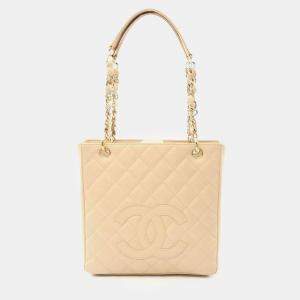 Chanel Beige Grained Calfskin Matelasse Pst Chain Tote Bag 