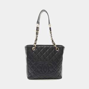 Chanel Black Leather Matelasse Pst Tote Chain Shoulder Bag 