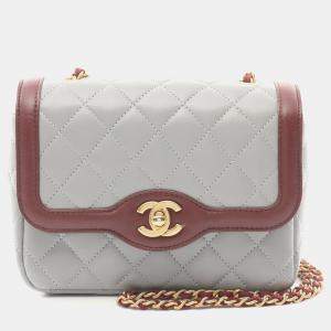 Chanel Grey Bordeaux Lambskin Chain Crossbody Shoulder Bag 
