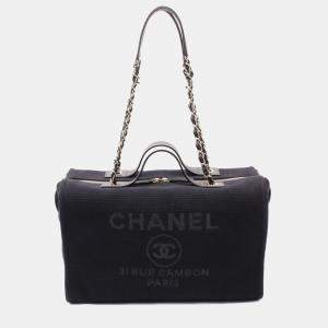 Chanel Navy Blue Canvas Leather Deauville Chain Shoulder Bag 