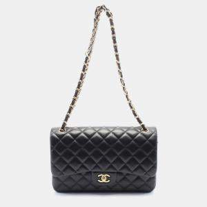 Chanel Black Leather Jumbo Classic Flap Shoulder Bag 