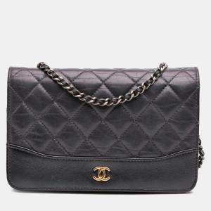 Chanel Black Aged Calfskin Quilted  Gabrielle Wallet On Chain