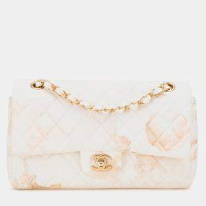 Chanel Brown Classic Printed Denim Floral Double Medium Flap Bag