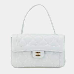 Chanel Blue Quilted Lambskin Wild Stitch Top Handle Bag