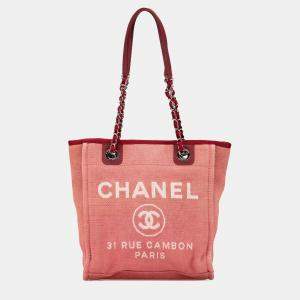 Chanel Red Mini Canvas Deauville Tote