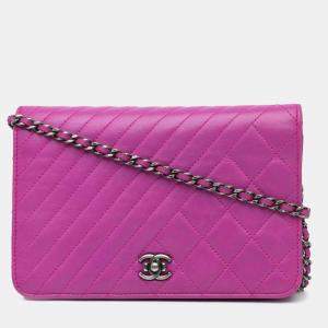 Chanel Purple Lambskin Coco Boy Wallet On Chain