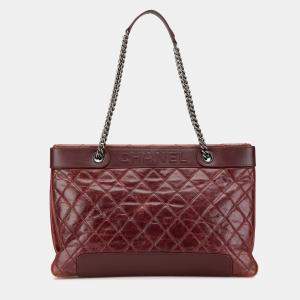 Chanel Burgundy Quilted Aged Calfskin East West Tote