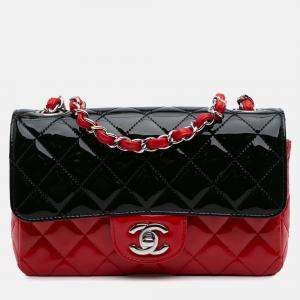 Chanel Black Red Mini Rectangular Classic Bicolor Patent Single Flap Bag