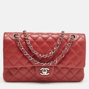 Chanel Red Quilted Caviar Leather Medium Classic Double Flap Bag