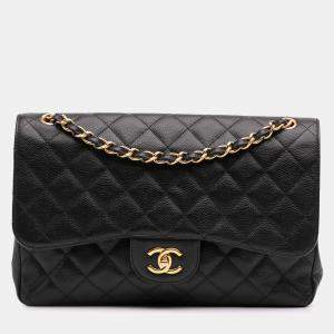 Chanel Black Jumbo Classic Caviar Double Flap Bag