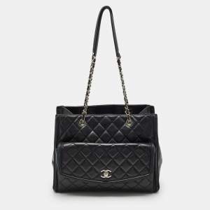 Chanel Black Quilted Leather Geometric Shopper Tote