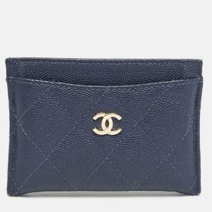 Chanel Blue Quilted Caviar Leather CC Card Holder