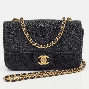 Pre Owned Chanel Black Stingray Mini Flap Bag