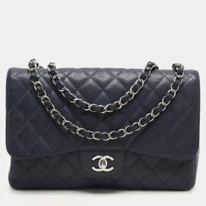 Chanel Blue Quilted Caviar Leather Jumbo Classic Flap Bag
