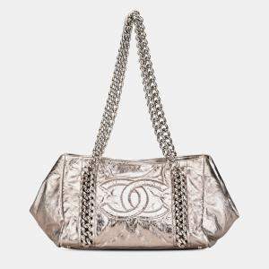 Chanel Silver Medium Metallic Calfskin Modern Chain Tote