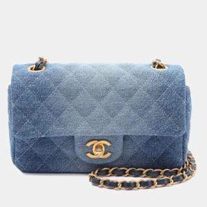 Chanel Blue Quilted Washed Denim Rectangular Mini Flap  Bag