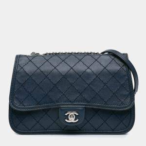 Chanel Navy Blue Medium Stitched Calfskin Citizen Flap