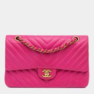 Chanel Pink Medium Classic Chevron Lambskin Double Flap