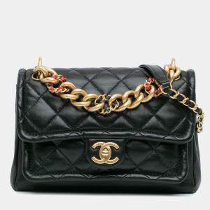Chanel Black CC Quilted Lambskin Chain Link Flap