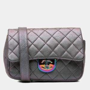 Chanel Purple Small Iridescent Goatskin Double Carry Waist Chain Flap