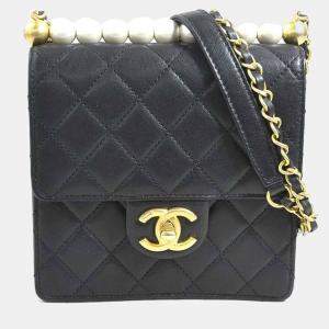 Pre Owned Chanel Black/Off-White Leather Chic Pearl Shoulder Bag
