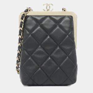 Chanel Black Lambskin Plexi Quilted CC Evening Clutch With Chain 