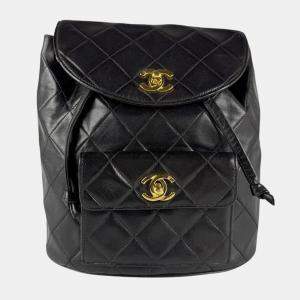Chanel Black Quilted CC Vintage Lambskin Backpack 
