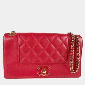 Chanel Red Leather Mademoiselle Vintage Shoulder Bag