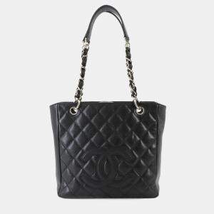 Chanel Black Caviar Skin Matelasse Petite Chain Tote Bag 