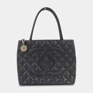 Chanel Black Caviar Leather Medallion Tote Bag 