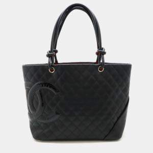 Chanel Black Calfskin Enamel Cambon Line Large Tote Bag 