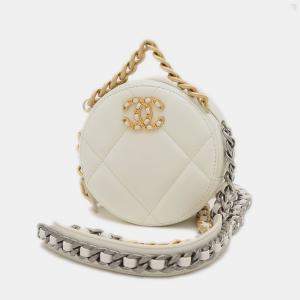 Pre Owned Chanel White Calfskin 19 Round Chain Shoulder Bag 