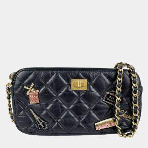 Chanel Black Embroidery Leather 2.55 Chain Wallet 
