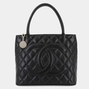 Chanel Black Caviar Skin Medallion Tote Bag 