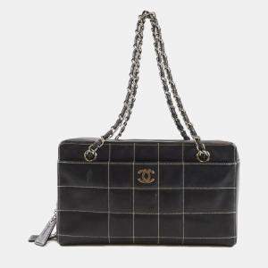 Chanel Black Lambskin Square Stitched Shoulder Bag 