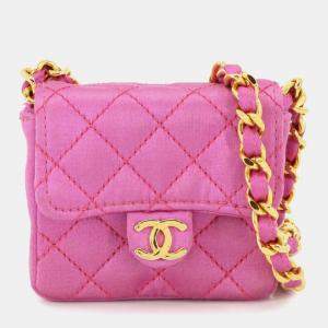 Chanel Mini Matelasse Chain Shoulder Bag Satin Pink Gold Metal Fittings Minimini