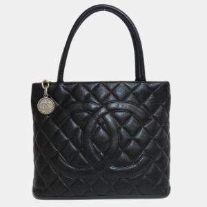 Chanel Black Caviar Leather Medallion Tote Bag 