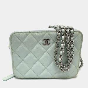 Pre Owned Chanel Cc Mark Chain Bag Pochette Bag Shoulder Bag Blue