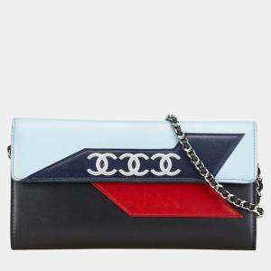 Chanel Blue Black Red Lambskin Airlines Wallet On Chain  