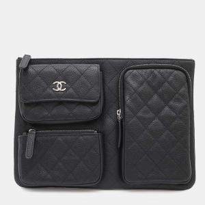 Chanel Black Caviar Leather Multi-Pocket Business Bag 