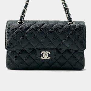 Pre Owned  Chanel  Black Caviar Leather Small Classic Flap Chain Shoulder Bag