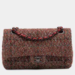 Chanel Red Classic Tweed Medium  Double Flap Bag