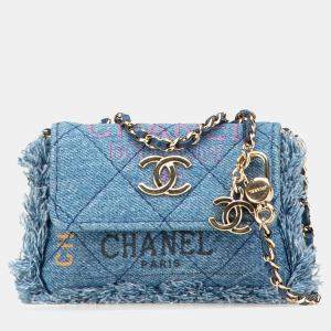 Chanel Blue Denim Mood Mini Clutch With Chain