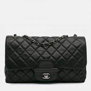 Chanel Black Jumbo Quilted Lambskin Coco Loop Flap