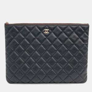 Chanel Black Leather Caviar Clutch New Medium bag